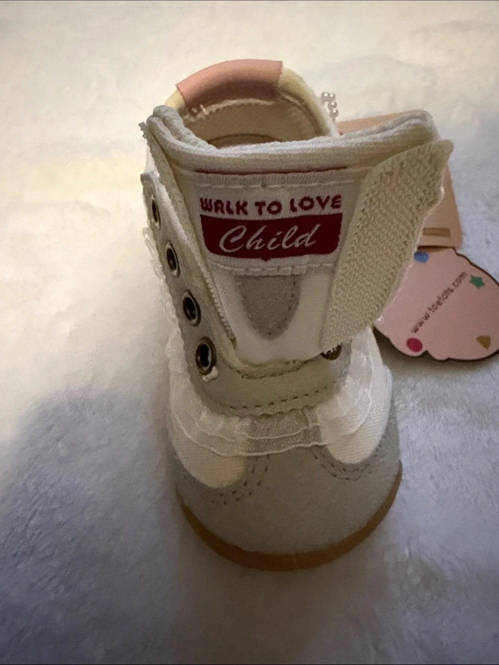 ChildsPlay Lace-Trim Baby Walker Shoes in Cream and Pink